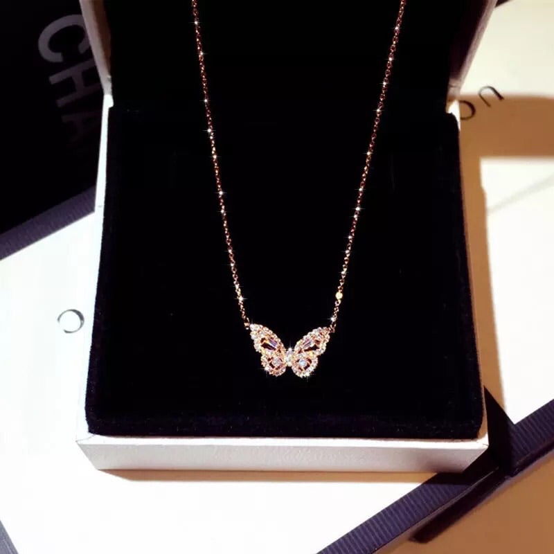 Rose gold color butterfly necklace