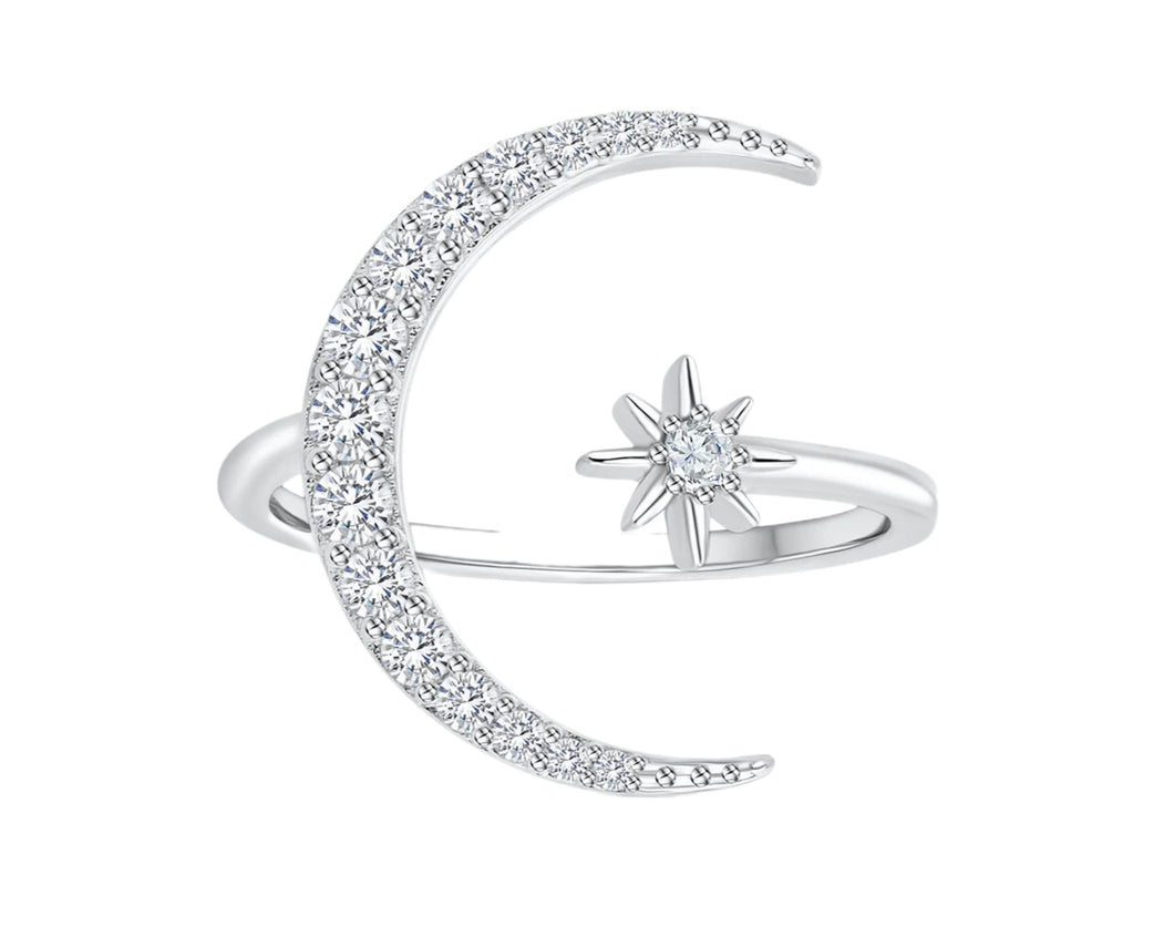 MOON AND STAR STERLING SILVER PLATED RING
