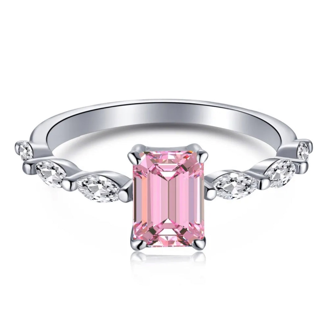 LIZETTE EMERALD PINK SAPPHIRE PURE STERLING SILVER RING