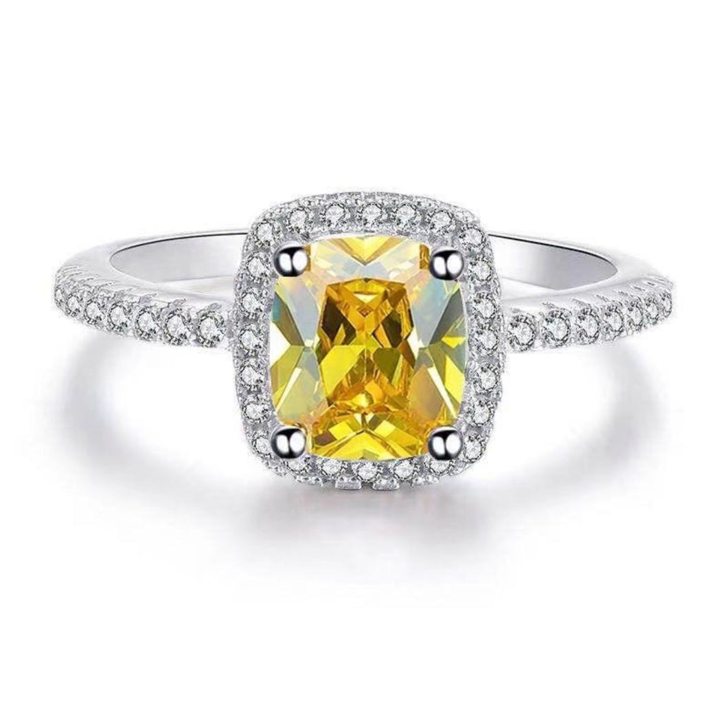 CUSHION-CUT YELLOW STERLING SILVER PLATED RING