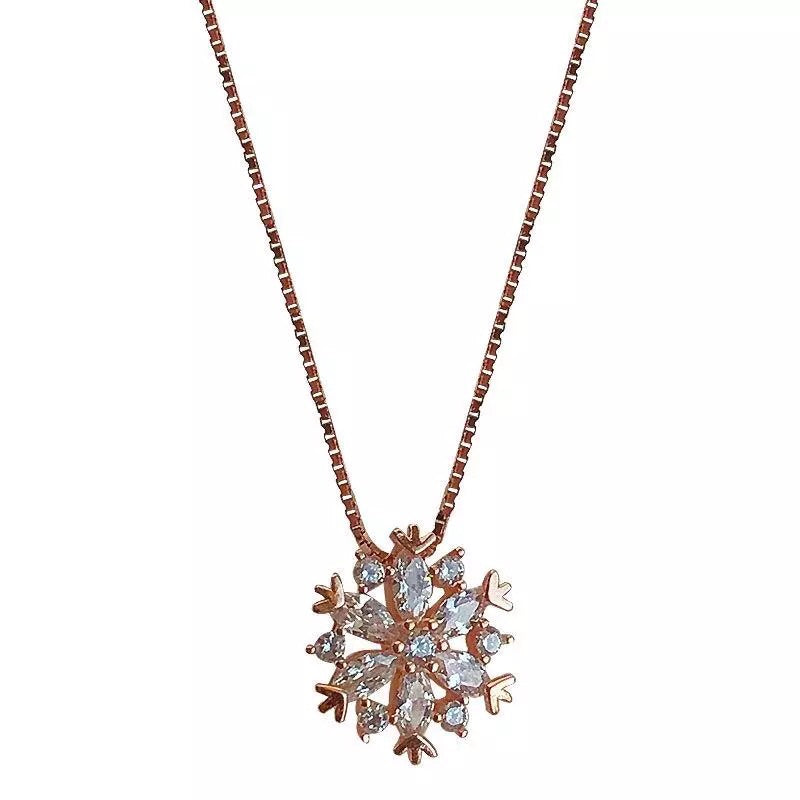 Rose gold snowflake necklace silver plated